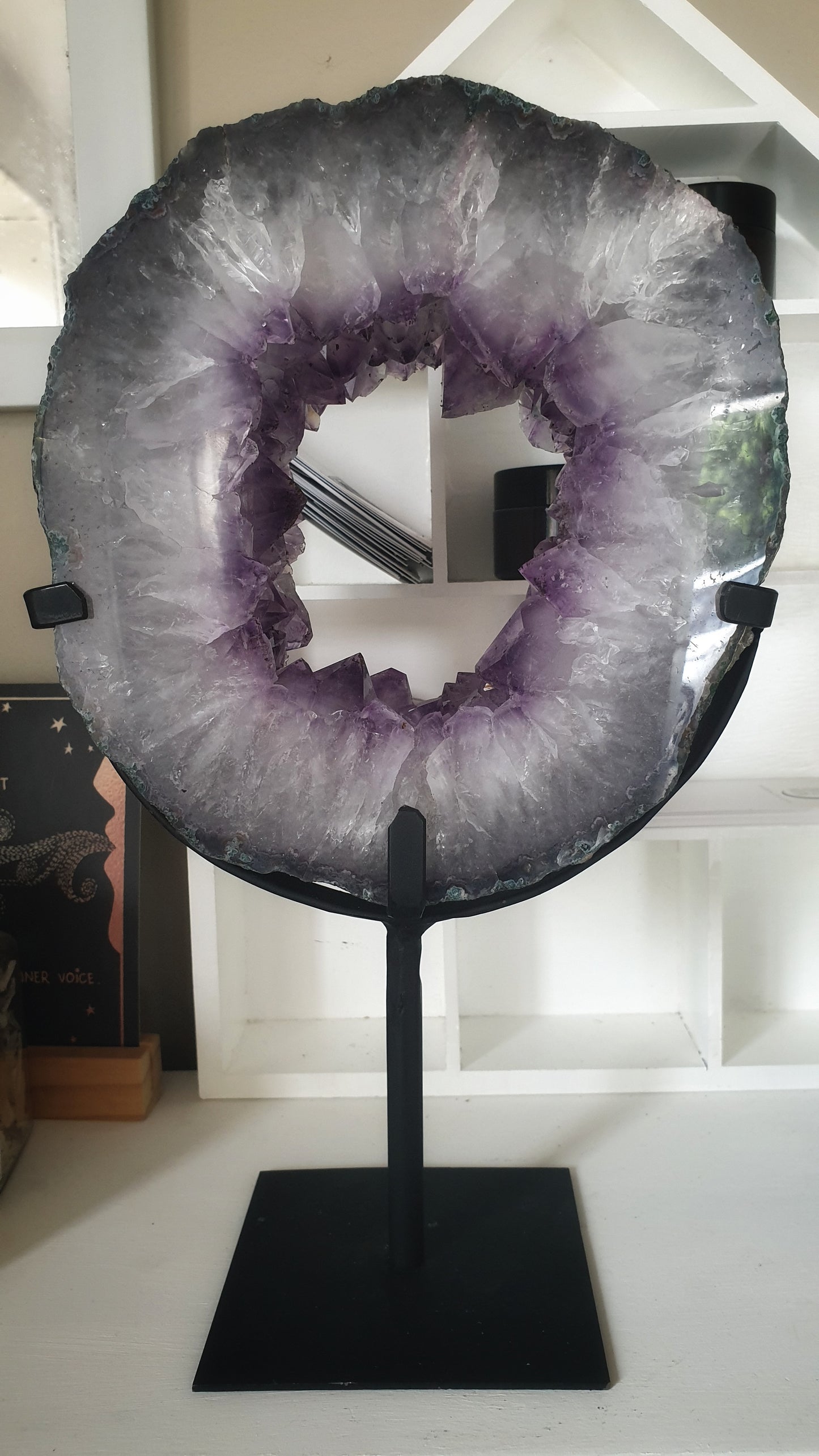 Amethyst Geode slice in stand